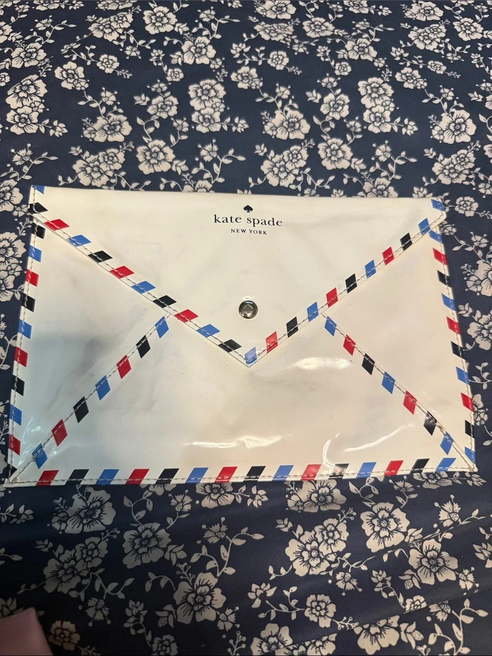 kate spade White Envelope Clutch with Red, Blue & Black Trim